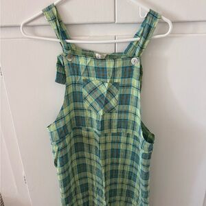 Vintage 90s Green Plaid Overall Dress